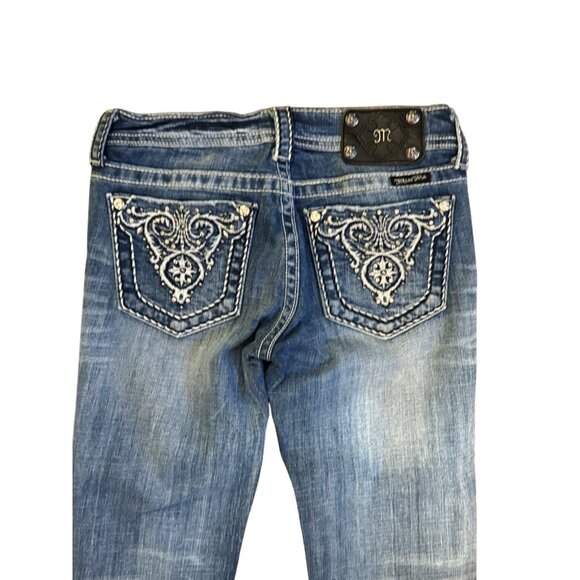 Miss Me Bootcut Jeans Womens Size 27 Distressed Embellished Rhinestone Denim Blu - Picture 4 of 7